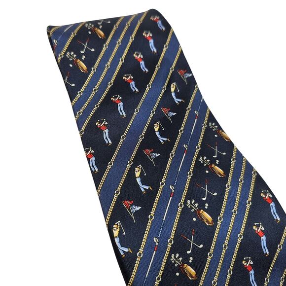 FIRENZE Morfeo Silk Tie Country Club Men's Navy Golf Print Italy Gift Necktie - Picture 2 of 6